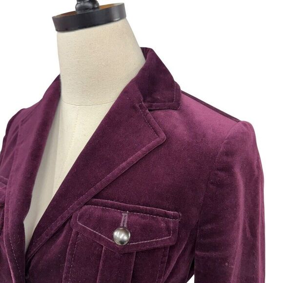 Martin + Osa Deep Purple Burgundy Velvet Fitted Blazer Jacket Size 2 - Picture 8 of 11